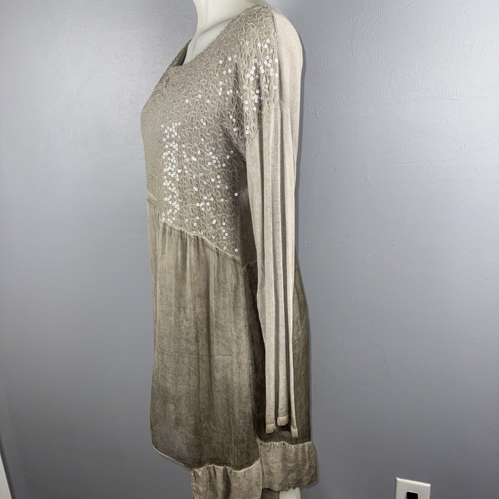 Scandal Dress Women *M Taupe Italy Ruffle Hem Boho Viscose Knit Artsy *READ - Picture 4 of 8